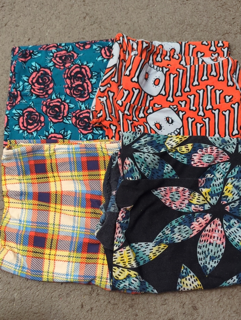 Mixed Pattern Lularoe Leggings Bundle In Size TC2 - Floral, Skull, Plaid Pattern